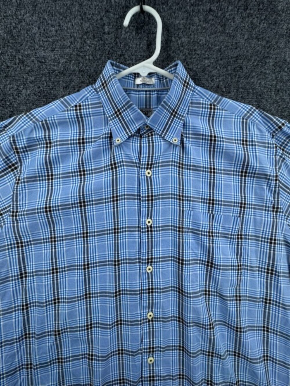 Peter Millar Large Cotton Plaid Button-Down Black Blue Mens Shirt Long Sleeve